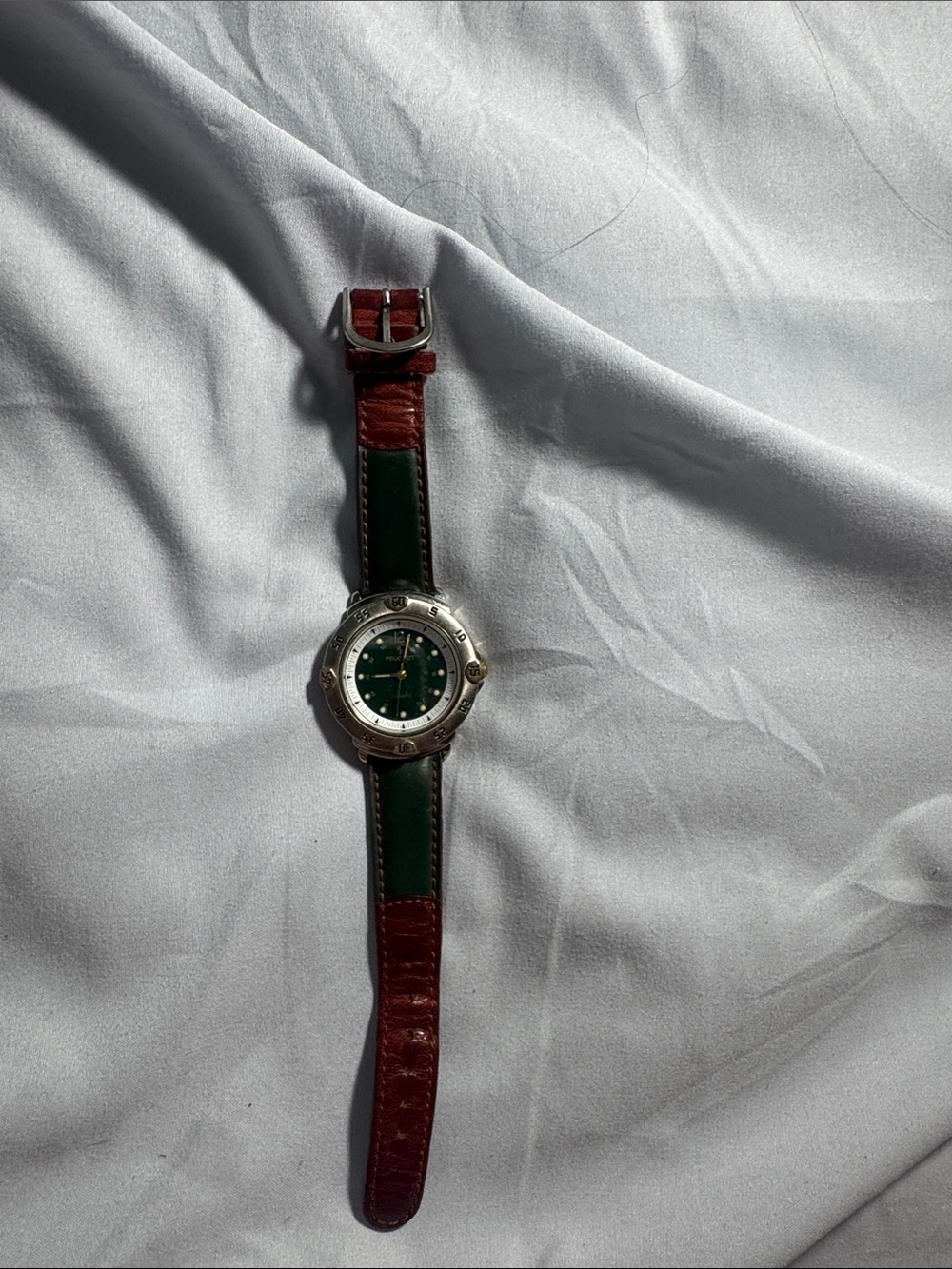 Peugeot Men's Watch - Green Dial with Brown and Green Leather Strap